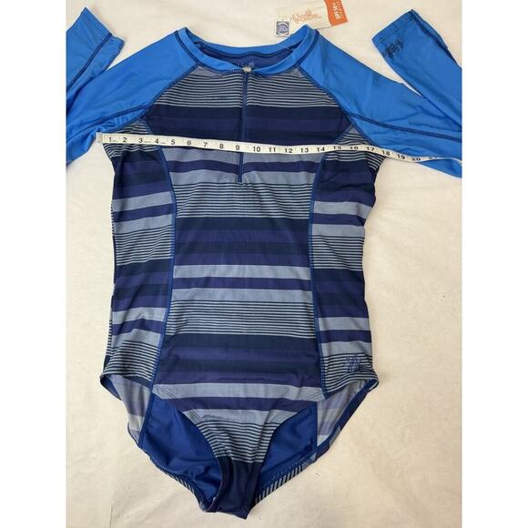 NWT UV Skinz UPF 50+ Swimsuit Long Sleeve Blue Stripes Women's Large - Picture 2 of 10